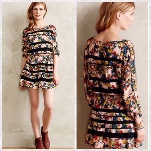 Anthropologie Floral Stripe Mini Dress in Black and Multicolor